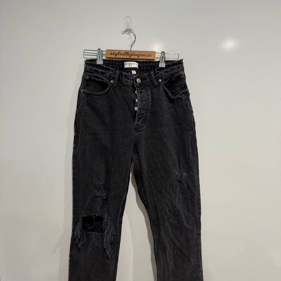 Abercrombie & Fitch Curve Love Washed Black Distressed High Rise Dad Jean - Picture 5 of 8